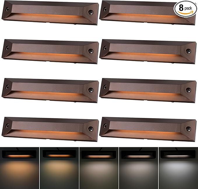 Energetic 5CCT LED Outdoor Step Lights Low Voltage Deck Lights for Landscape Yard Driveway Garden Porch Stairway 8 inch 5W 2200K/2700K/3000K/4000K/5000K IP65 Waterproof Aluminum Pack of 8