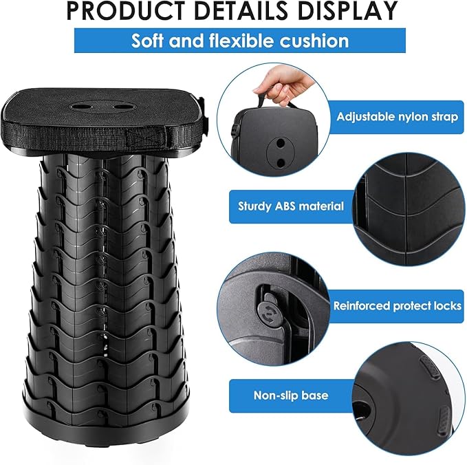 Collapsible Stool - Lightweight Folding Stool 485lbs Capacity Portable for Adults Camping Fishing Hiking Outdoor Travel