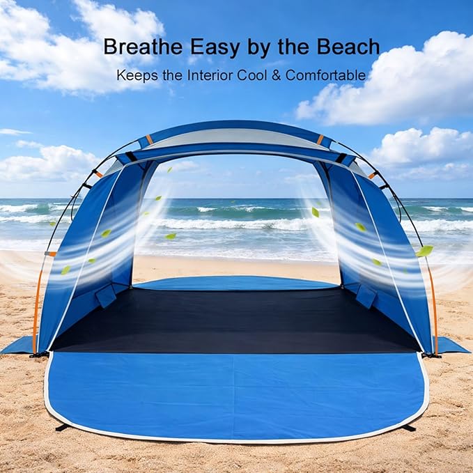 Beach Tent Sun Shelter with UPF 50+ UV Protection Dual Door Design for Better Ventilation Easy Setup Portable Beach Shade Canopy with Carrying Bag for Beach Camping Fishing and Outdoor Travel