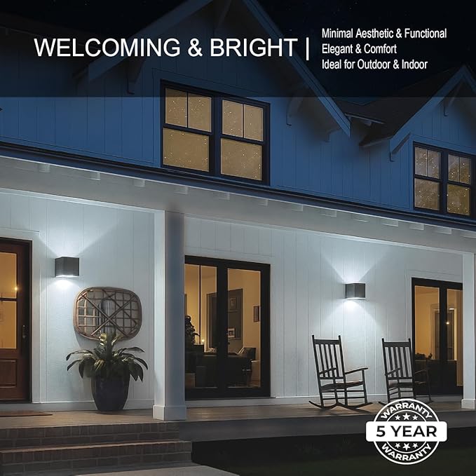 Led Wall Sconce Light Modern Outdoor Lights for House Led Wall Lights for Bedroom 20W Adjustable Up&ampDown Lighting/Waterproof Matt Black Aluminium/ 6500K2 Pack