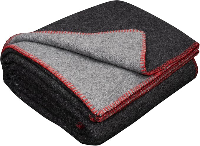 LYHome Merino Wool Blanket - Outdoor Camping and Hiking Throw Extra Warm Army Military &amp Hunting Blankets for Cold Weather Warmest Plaid Sheep Wool (51 x 67 in | Gray - Dark Gray Double-Sided)