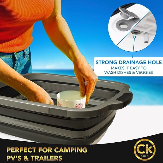 New XL Collapsible BBQ Prep Tub with LOCKING Lid Cutting Board &amp Drain Hole | BPA-Free Food-Grade Space-Saving Prep Tubs for Marinating Grilling Camping &amp Outdoor Cooking (Black 16L)