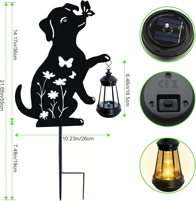 Solar Lights Outdoor 2 Pack Metal Dog Solar Lights Birthday Gifts for Women Mom Mother's Day Waterproof Metal Hanging Lantern Stakes Garden Decor Outside Patio Yard Pathway BackyardLawn