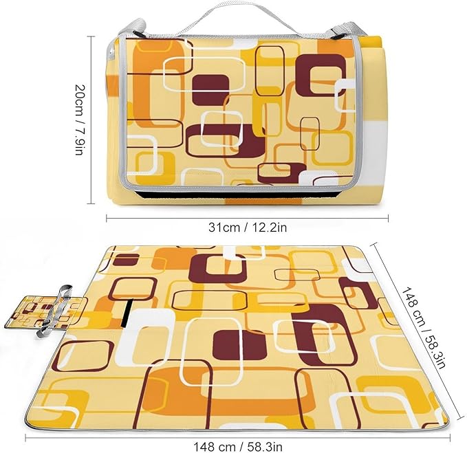 Colorful Retro Mid Century Modern Atomic Pattern Waterproof Outdoor Picnic Blanket Sandproof Beach Mat for Camping Hiking Grass Travelling