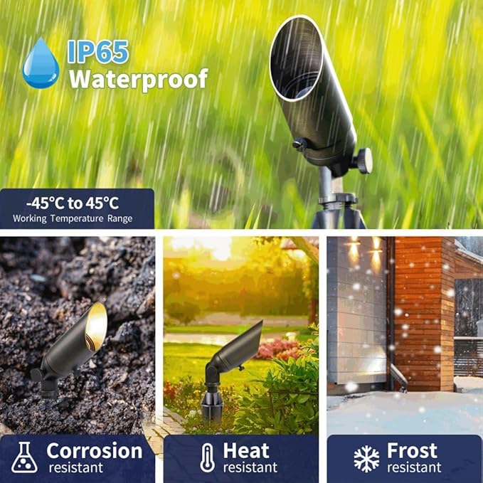 Gardenreet Spot Lights Brass - 12V Low Voltage Landscape Spotlight MR11 Wired Uplights Outdoor Waterproof LED Electric 180 Lumen Bronze for Exterior Patio Wall Without Bulb (6 Pack)