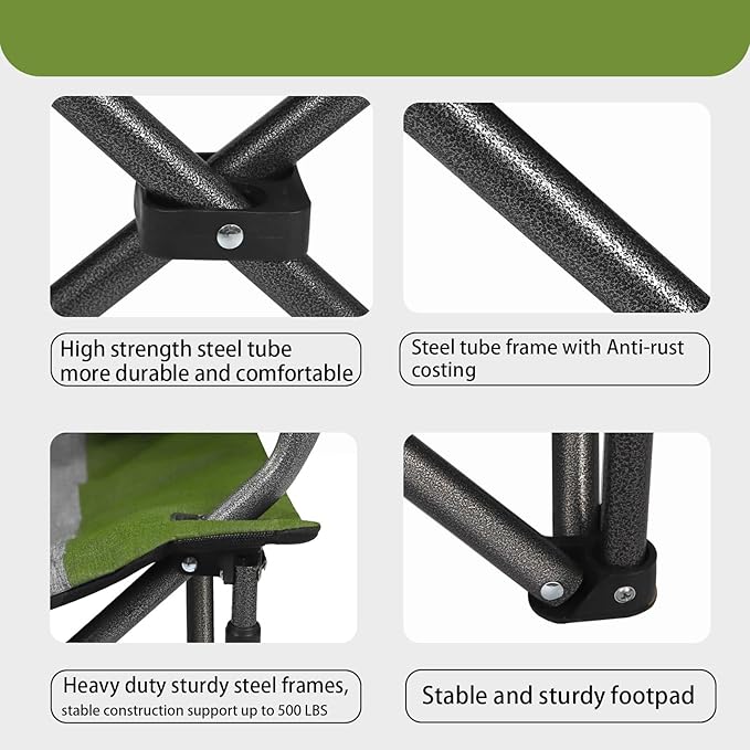 Northroad Oversized Portable Camping Chair Full Padded Outdoor Folding Chair Support 350 LBS Heavy Duty Lawn Chair with Cup Holder Cooler Bag Lumbar Support Head Pocket for Adult (Green)