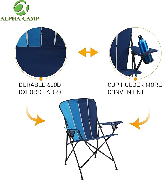 ALPHA CAMP Folding Camping Chair Portable Outdoor Lawn Chair Padded Lightweight Chair Metal Frame Heavy Duty Chair Sports Bag Chairs for Beach Hiking Fishing with Cup Drink Holder Capacity-300lbs