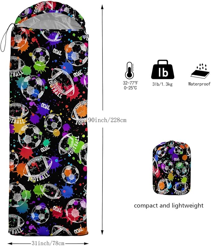 Kids Sleeping Bag for Boys GirlsCheckerboard Cat Print-Lightweight Warm Portable Outdoor Indoor-Waterproof Cold Weather Resistant Sleeping Bag for Camping Hiking