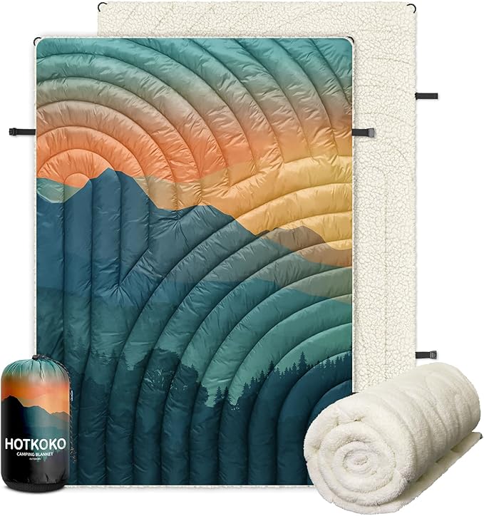 Outdoor Camping BlanketWarm Thick Camp Blankets with Sherpa Lining Soft Fleece Camping Blanket Puffy Camping Quilt for Cold Weather Traveling Stadium Hiking Picnics