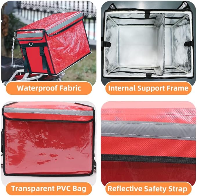 TooCust Red Insulated Bags For Food Delivery 16.5 x 11.4 x 11.8 Commercial Insulated Food Delivery Bag w/Divider Waterproof &amp Foldable Catering Bag