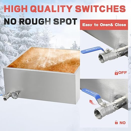 Maple Syrup Evaporator Pan 304 Stainless Steel Maple Syrup Evaporator with Valve and Thermometer 24.9Gal Feed Pan for Boiling Maple Syrup 24 x 24 x 10 Inch for Home and Outdoor Use