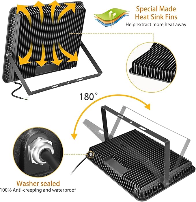 3 pack 300W LED Flood LightSuper Bright Daylight (2000W Equivalent)42500LM 5000K IP66 Waterproof Security Outdoor LED Arena Lights Commercial Lighting Floodlight for Backyard|Court|Stadium|Yard