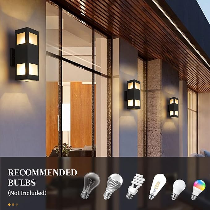 harriet Porch Lights Outdoor Modern - IP64 Waterproof Aluminum and Tempered Glass Cover 13 Rectangular Up/Down Wall Sconce for Porch Garage &amp Patio Exterior Lighting Black