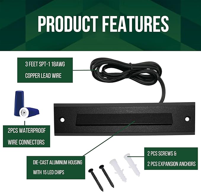 GKOLED 2-Pack Low Voltage 9-15V AC/DC LED Linear Step Lights 2W Landscape Cutoff Stair Riser Light Outdoor Waterproof Accent Lighting Fixtures Die-cast Aluminum with Black Powder Coated Finish