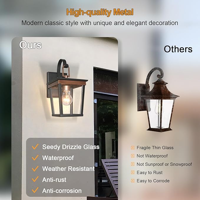 ALVIME 2 Pack Copper Outdoor Wall Sconces Waterproof Porch Light with Clear Seeded Glass E26 Base for Entryway Backyard Patio