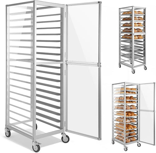 18 Tiers Aluminium Bun Pan Rack with Wheels NSF Commercial Bakery Racks for Kitchen Home Bread Baking Restaurant &amp Catering 18.5x24.6x70in