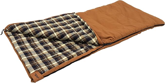 ALPS OutdoorZ Redwood -10°F Flannel-Lined Sleeping Bag with Cotton Canvas Shell Heavy-Duty Zippers Oversized Rectangle Design Cold Weather Camping &amp Hunting Gear