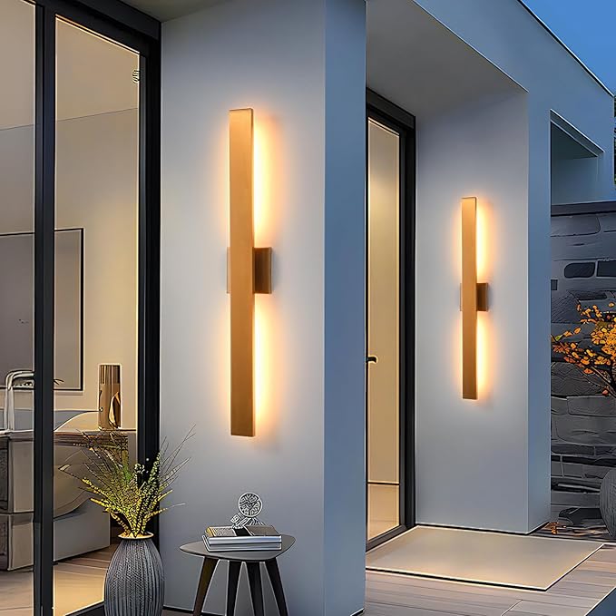 Gold Long LED Porch Lights 34 in Modern Exterior Lighting Fixtures Waterproof Outdoor Wall Lights 3000K Outside Lights for House Garage Front Door Patio1 Pack