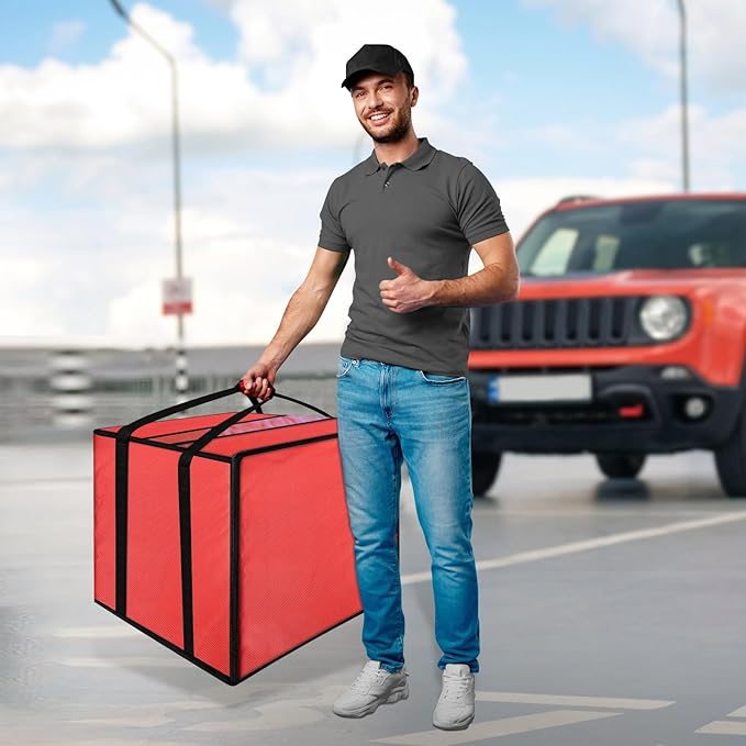 Large Pizza Delivery Bag Insulated 24x 24 x14 Red Pizza Warmer Bag for Food Delivery Pizza Carrier Insulated Bags Keep Your Pizza Hot and Fresh Perfect for Deliveries and Personal Use