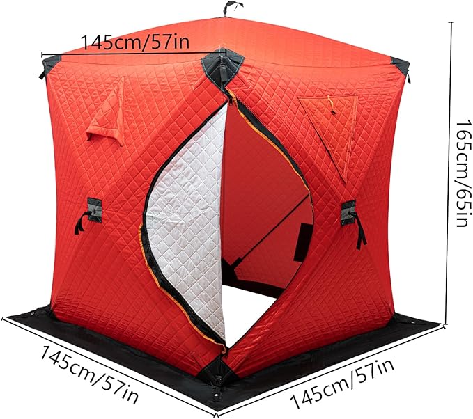 Portable 2 Person Ice Fishing Tent Insulated Winter Ice Fishing Shanty with Nails &amp Windproof Ropes Portable Square Angler Shelter Tent for Backyards Parks Picnics