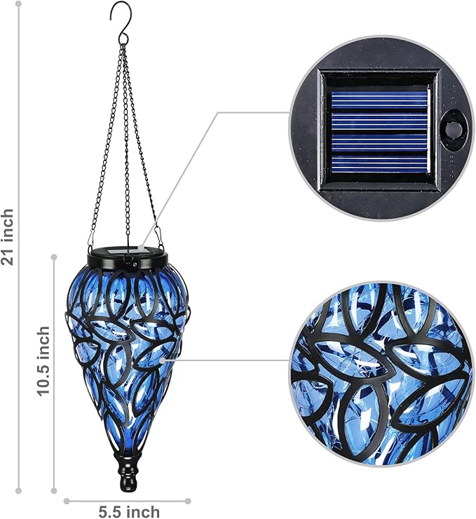 SUNNYPARK Outdoor Plastic Solar Hanging Lantern 15 Cool White LEDs Twinkle Effect Tear-Shaped Hanging Lantern Decor Garden Decorative Solar Lights for Backyard Patio and Lawn