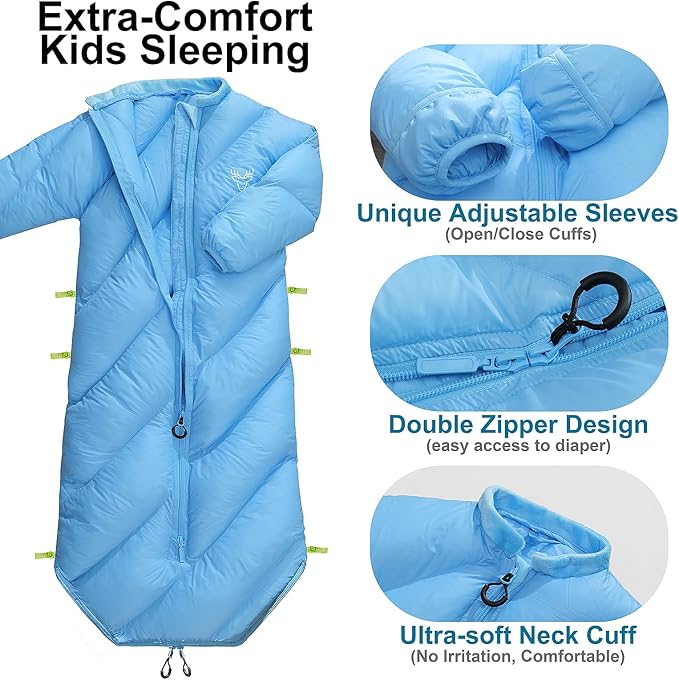 Walkable Toddler Sleeping Bags for Kids Boys Girls (2T-4T) - Puffy Camping Sleeping Sack for Indoor Outdoor Travel Sleepover Slumber Party (up to 46 in)- Machine Washable Lightweight