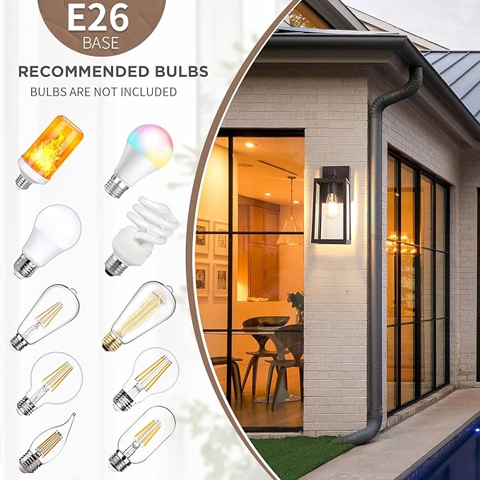 MAXvolador Outdoor Wall Lantern Exterior Waterproof Wall Sconce Light Fixture Dark Chocolate Anti-Rust Mount Lights Glass E26 Porch Patio Lighting