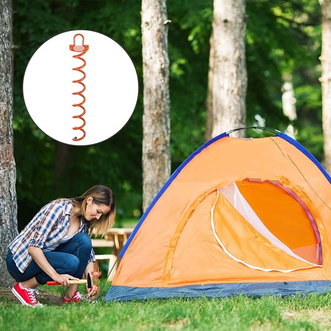 GANAZONO Heavy Duty Spiral Ground Stake Peg Large Orange Iron Ground Nail Fixator for Outdoor Lawn Camping Tent and Pet Tie