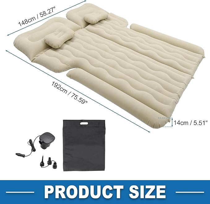 Car Inflatable Mattress Car Camping Travel Mattress Car Inflatable Mattress with Air Pump Suitable for Camping Self-Driving Travel (Beige)