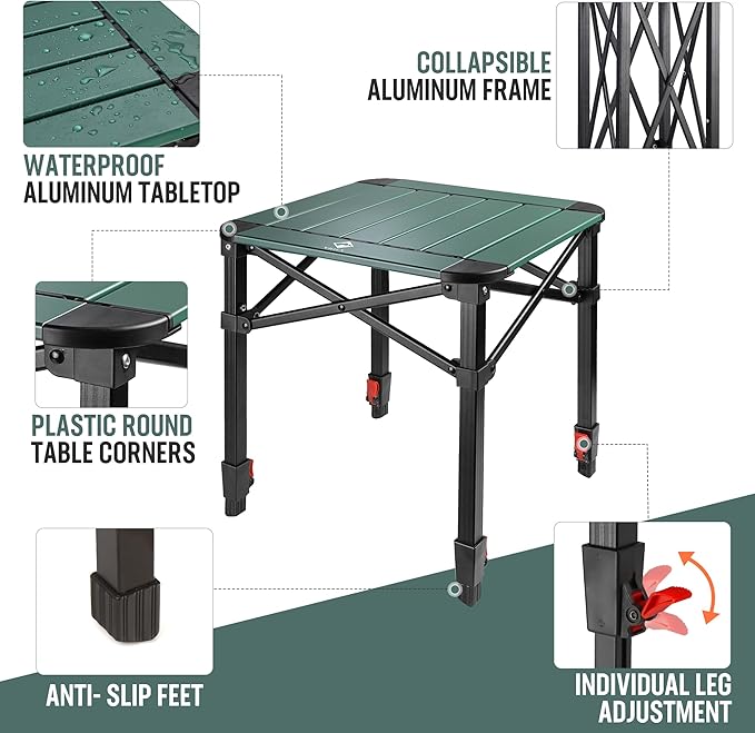 VILLEY Folding Camping Square Table with Carry Bag Lightweight Aluminum Adjustable Square Table for Outdoor Camping Picnic Backyards BBQ (L)