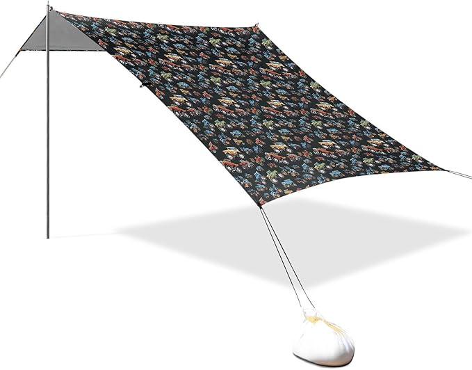 ALAZA Monster Truck Cartoon Beach Tent Sun Shelter UPF50+ Protection Beach Shade Canopy w/ 4 Sandbags for Outdoor Camping Fishing Backyard Fun Picnic 10x9 ft