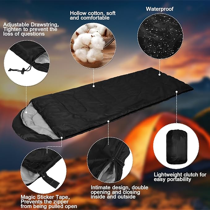 VitalCozy 24 Pcs Sleeping Bags for Adults Bulk Lightweight Waterproof Backpacking Camping Sleeping Bag with Compression Sack Portable Compact for Winter Hiking Outdoor Camping Essential