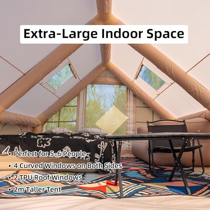 Inflatable Tents for Camping Blow Up Tent with Hand Pump Easy Setup 4 Season Inflatable Tent with Mesh &amp Chimney Window. Waterproof Oxford Air Tents for Camping 4/6/8/10/12