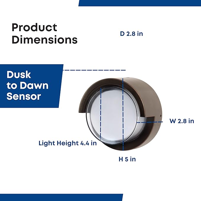 Feit Electric Outdoor LED Wall Sconce Round Wall Mount Light Fixture Dusk-to-Dawn 5000K Daylight Hardwired Bronze Finish Polycarbonate Lens 50000-Hour Lifetime S5RWM/850/DD/BZ