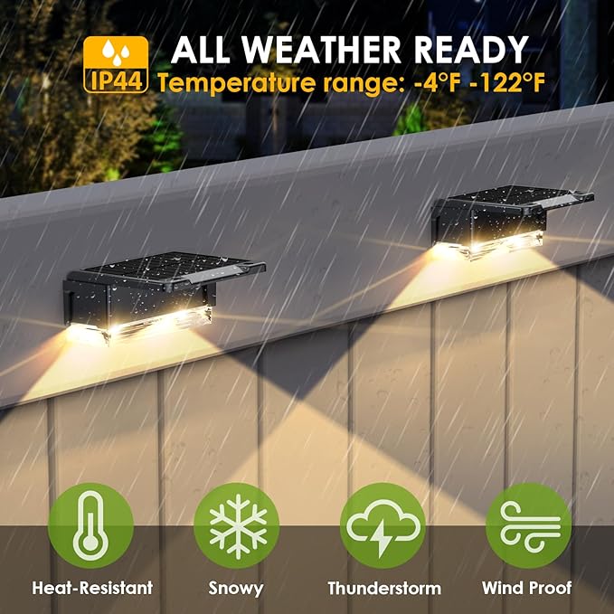 Solar Fence Lights Outdoor - 3000/4000/6000K 3 Mode IP65 Waterproof Fence Lights Solar Powered Dusk to Dawn Solar Light for Outside Backyard/Step/Patio/Deck/Stair Railings and Wall (12 pack)