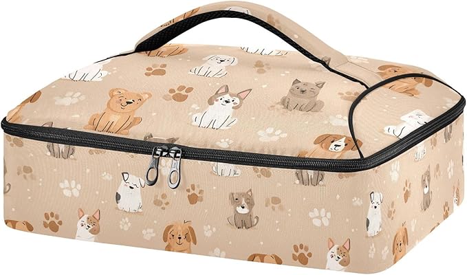 Casserole Carrier Lovely DogInsulated Casserole Carrier for Hot or Cold Food Thermal Lunch Tote for Potluck Parties Picnic Beach Fits 9 x 13 Inches Baking Dish