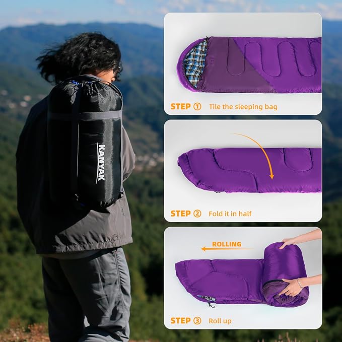 Camping Sleeping Bag 32℉ Sleeping Bags for Adults Kids Teens Cold Weather Warm Sleeping Bag Winter for 3-4 Season Camping Camping Gear Equipment Traveling and Outdoors