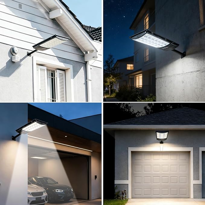 Solar Street Lights Outdoor 4-Pack 45000LM Dusk to Dawn Motion Sensor Light with Remote 7500K LED Solar Flood Light IP67 Waterproof Wall Mount Security Light for Yard Garage Driveway