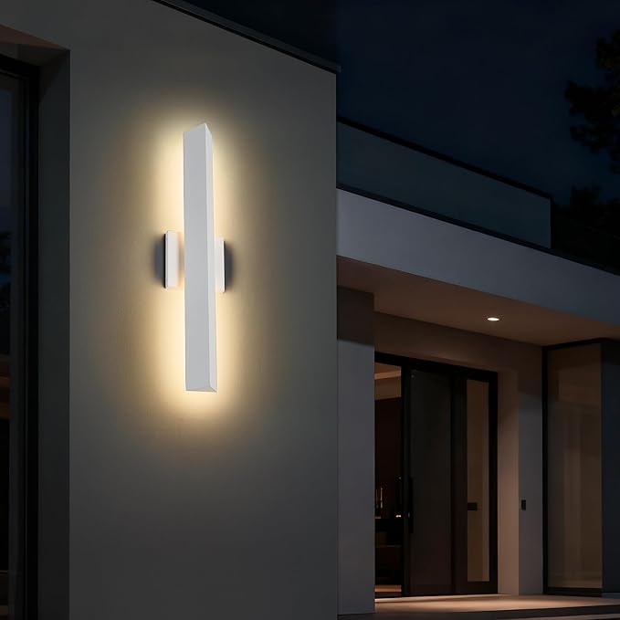 21.9IN LED Outdoor Aluminum Wall Lights20W Dimmable IP65 Waterproof Modern Textured White Indoor &amp Exterior Lighting Fixtures Long Exterior Wall Lights for Garage Front Door