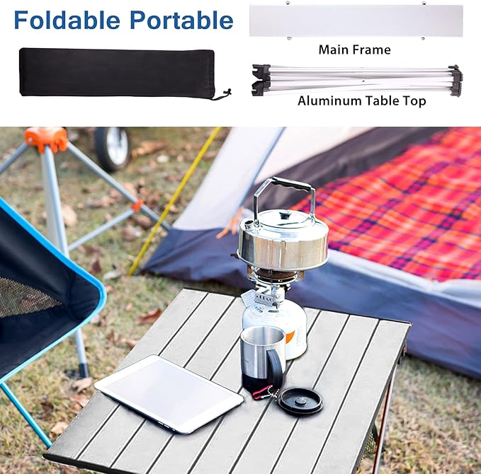 Tesouro Portable Camping TableFolding Side Table Aluminum Top for Outdoor Cooking Hiking Travel Picnic (Sliver-Large)