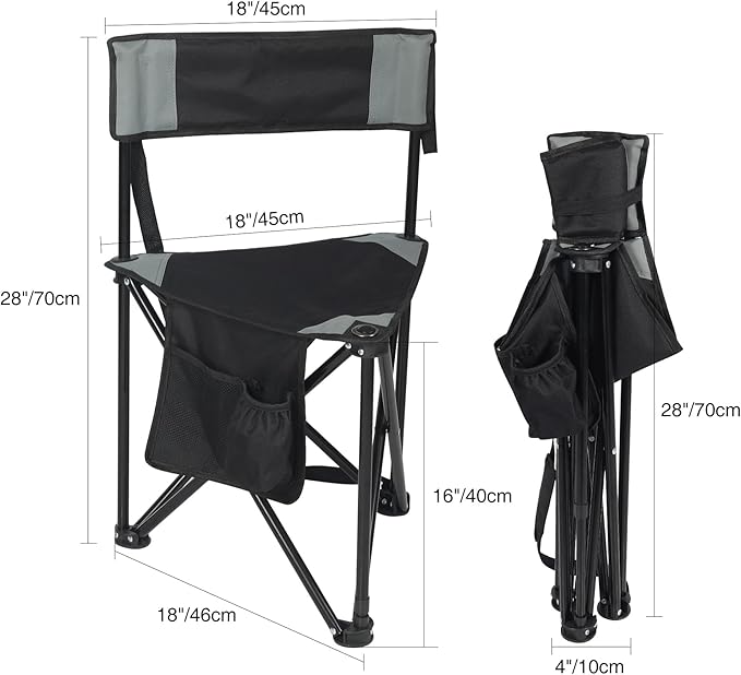 REDCAMP 2 Pack Tripod Camping Chairs Folding Lightweight Portable 3 Legged Tripod Stool Seat with Backrest Small Golf Chair Compact for Adults Fishing Hunting Black