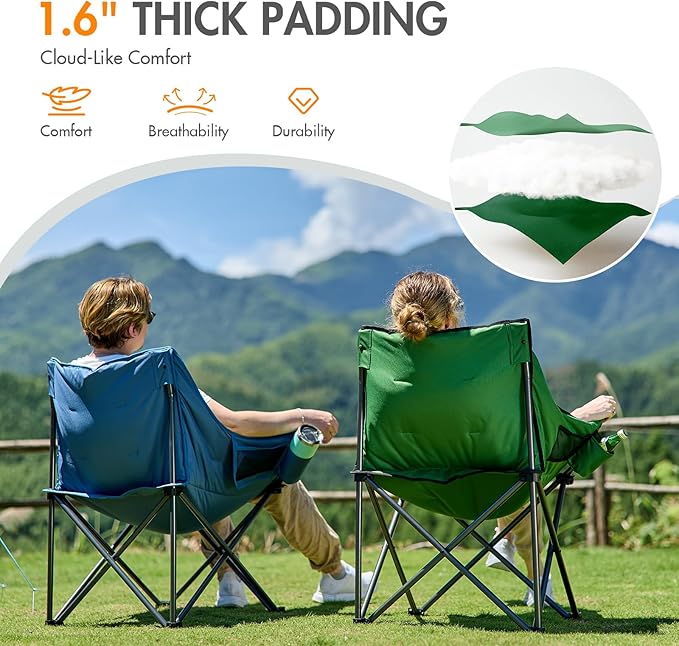 Portal 32 Oversized Camping Chair Foldable Heavy Duty 350 lb Padded Ergonomic Seat for Big &amp Tall Adults Pinch-Free Extra Wide Design Featuring Cup Holder &amp Carry Bag for Fishing Lawn &amp