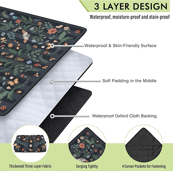 Mushroom Picnic Blankets Waterproof Foldable 80″X80″ Extra Large Picnic Mat Insect Outdoor Blanket for Grass Packable Beach Blanket Sandproof Picnic Accessories for Camping Music Festival Park Lawn