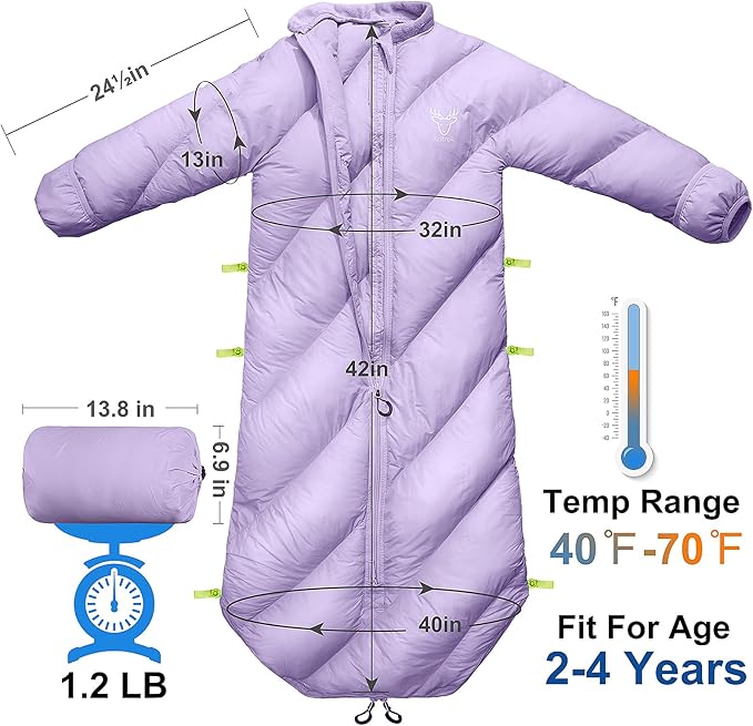 Walkable Toddler Sleeping Bags for Kids Boys Girls (2T-4T) - Puffy Camping Sleeping Sack for Indoor Outdoor Travel Sleepover Slumber Party (up to 46 in)- Machine Washable Lightweight