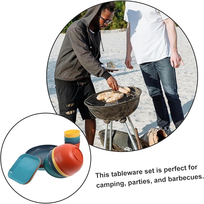 Camping Dinnerware Set Plate and Bowl Set Cups Pp Material for Outdoor Activities Black