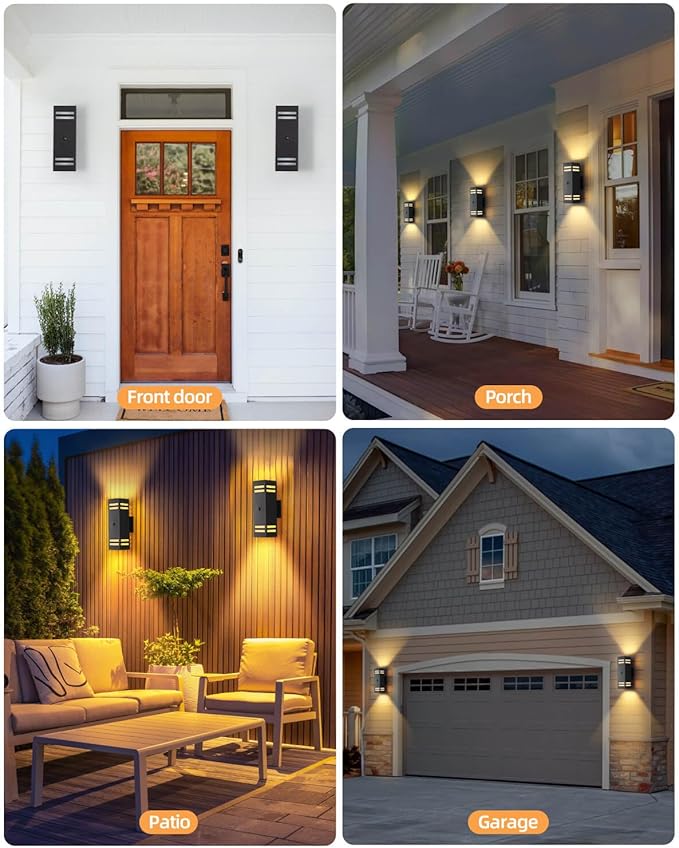 KIZON Motion Sensor Outdoor Lights 2 Pack Dusk to Dawn Outdoor Wall Lights Black Exterior Lighting Fixtures with E26 Base Modern Sconce Motion Detector Lights for House Porch