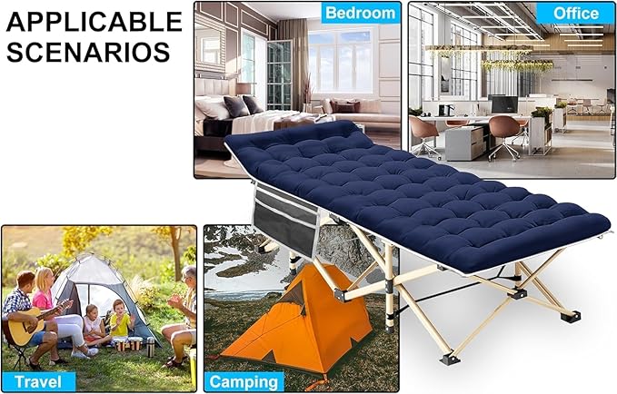 Camping Cot 450LBS(Max Load) Portable Folding Outdoor Bed with Carry Bag for Adults Kids Heavy Duty Cot for Traveling Gear Supplier Office Nap Beach Vocation and Home Lounging (Blue)