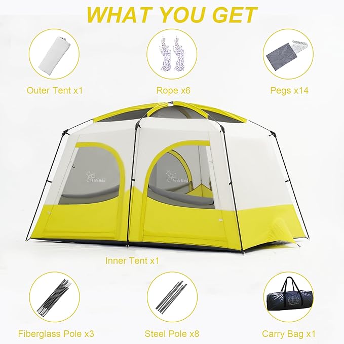 Vidalido Tents3-4 Person Camping Tent with Extended VestibuleWeather Resistant Family Tents with Breathable Mesh WindowsEasy Install Waterproof Outdoor Tent for Backpacking and Camping Hiking