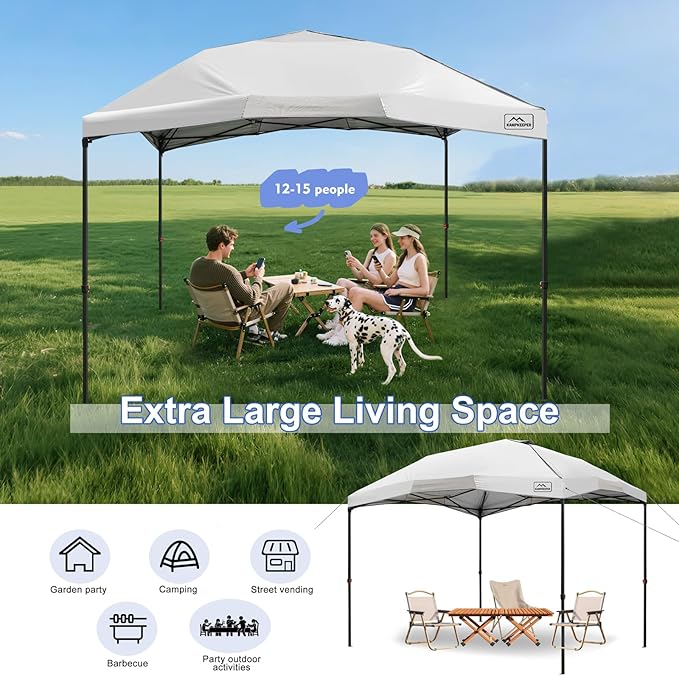 KAMPKEEPER 12x12 Pop Up Canopy TentHeavy Duty Outdoor Sun Shade for EventsCampingParties - Polygonal Patio Gazebo with Wheeled Bag4 sandbags(White)