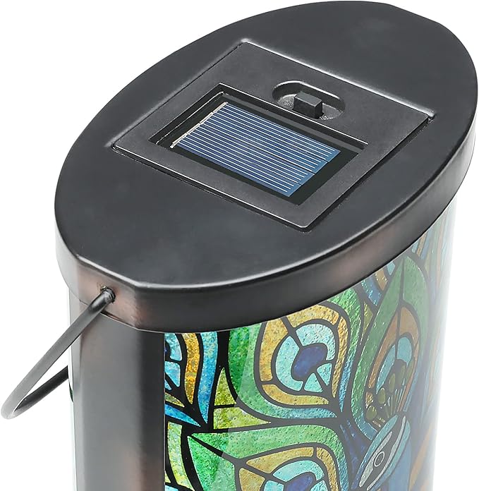 Afirst Solar Lantern Outdoor Hanging Glass Peacock Solar Lights Waterproof Led Lamp for Garden Yard Tree Desk Decor